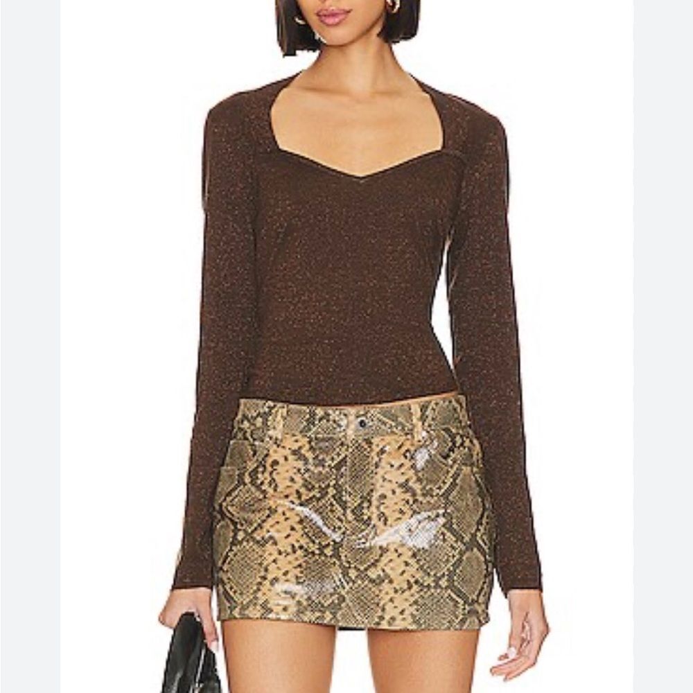 Paige Genieve Long Sleeve Cutout Sweater in Bronze Sparkle Size S